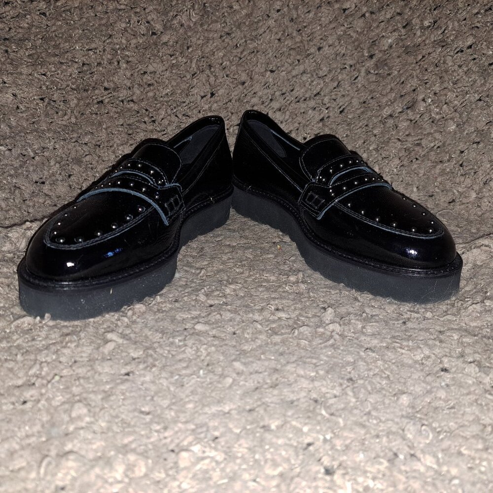 NERO GIARDINI-Black Patent Leather Studded Loafers-ITALY-Size 35-NEW/NO BOX